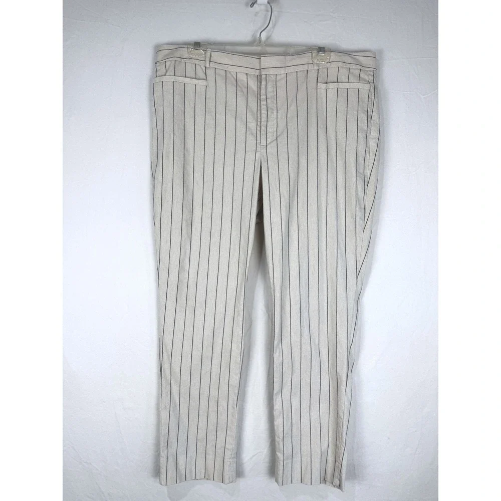 Banana Republic Sloan Pants Womens 16 Cream Black Striped Excellent Slim Ankle